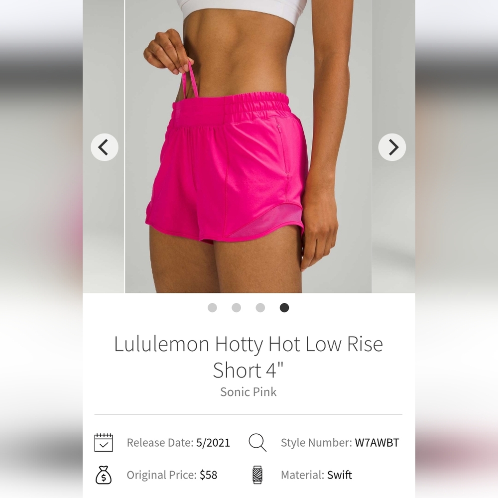 Lululemon Hotty Hot Low Rise Short 4" Sonic Pink Size 10